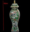 19th Cent Chinese Qing Dynasty Large Famille Verte Wucai Porcelain Vase Lid Jar