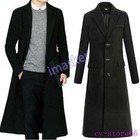 Mens Full Length Single Breasted Wool Blend Long Trench Coats Military Jackets