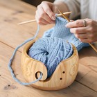 Wooden Yarn Bowl With Holes For Knitting And Crocheting Wood Yarn Storage Holder
