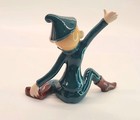 Vtg Ceramic Elf Pixie Figurine Green W  Brown Boots 4  Hand Painted 1960s