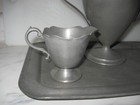 4 Piece Vintage Pewter Tea Set Brewster Sugar Creamer Tray