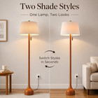 Mid Century Modern Wood Floor Lamp With Dual Shades - 65  Vintage Style Amber Wa