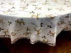 87x59  Oval Christmas Reindeer Tablecloth Red Gold Brown Rudolph Green