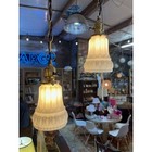 Vintage 1920 s Art Deco Milk Glasssmall Pendant Light Fixture Pair