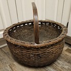 Antique 1800 s Large Oak Splint Split Market Gathering Basket 19th Century
