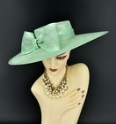 M23155  Mint Green  wide Brim Sinamay Fascinator Hat Kentucky Derby Wedding