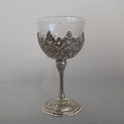 Antique German  800 Silver And Etched Glass Wine Glass