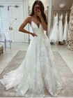 Spaghetti Straps Lace Wedding Dresses A Line V Neck Boho Bridal Gown Custom Size