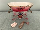 Rare Antique M  rklin Painted Tin Doll Bathtub On Stand With Accessories 1890