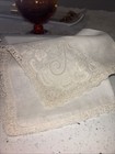 Vintage Linen Floral Wedding Handkerchief Embroidered  Monogram F  Off White