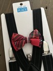 New    children   s Place    Black Suspender   Red Plaid Bow Tie Set For Boys 12m- 5t