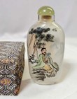 Vtg Chinese Reverse Painted Glass Snuff Bottle W  Man Boy Tree Pine W Box-signed