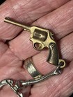 Vtg 2    Brass Revolver Gun Black Handle Pendant Or Charm Keyring