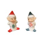 Vtg 1958 Holt Howard Porcelain Mini Pixie Elf Elves Christmas Ornaments Set Of 2
