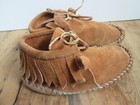 Vintage Handmade Suede Leather Moccasins Child Size 12 Brown Native Shoes Lace