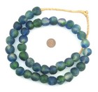 Light Blue Green Swirl Recycled Glass Beads 18mm Ghana African Sea Glass Round