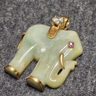 14k Gold  Elephant Hindu Pendant With Diamond   Ruby Good Luck Amulet 