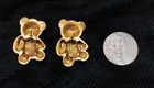 Vintage Avon Gold Tone Cute Teddy Bear Wearing A Bow Xmas Theme Pierced Earrings