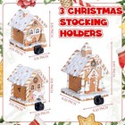 3 Pcs Christmas Gingerbread House Stocking Holders - Fireplace Warm Brown