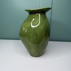 Soule Studio Asymmetric Art Pottery Vase Marbled Green Stamped 2002 9  Handmade
