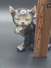Vintage Japan Porcelain Tabby Cat Licking Paw Ceramic 4 25  Tall Figurine 