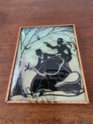 Antique Silhouette Reverse Painted Convex Glass Courting Couple Birds  4 x5  