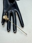 Vintage Faux Pearl Rhinestone Rose Stick Pin Gold Tone Floral Lapel Hat Pin