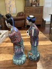 Pair Of Antique Chinese Hand Painted Famille Rose Porcelain Figurine China