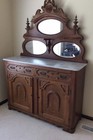 Antique Wooden Breakfront Cabinet With Mirror And Ornate Detailing