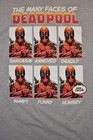 Marvel Mens The Many Faces Of Deadpool Funny Gray Shirt New M  L  2xl
