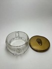 Vintage Art Deco Ribbed Glass Vanity Dresser Powder Jar Gold Shied Lid