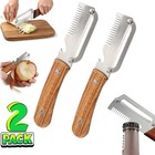 2pcs 3-in-1 Multifunction Vegetable Peeler Julienne Slicer Wooden Handle Tool