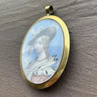 Antique 18th Century Miniature Portrait Pendant Painting Of A Lady Plaited Hair
