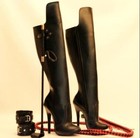 Women s Fashion Round Toe Zipper Black Knee Boots Pumps High Heels Club Shoes