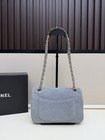 Blue Suede Quilted Flap Bag Gold   tone Chain Women Shoulder Crossbody Purse