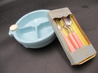 Vintage 1950s Hankscraft Childrens Divided Heated Dish   Kiddie Set Silverware