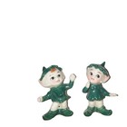 Pair Bone China Green   White Ceramic Elf Pixie Figurines Fantasy Theme