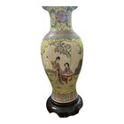 A Pair Of Chinese Famile Rose Hand Painted Court Ladies Porcelain Vase Lamps