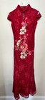 Stunning Nwt Red Lace Qipao Cheongsam Gown Floral Embroidery Nwt Xs Xxs