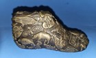 Vintage Mexican Milagro Ex Voto Folk Art Metal Brass Charms Covered Wood Shoe 