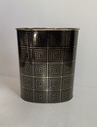 Vintage Mid Century Harvell Black   Gold Geometric Metal Waste Basket Trash Can