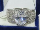 Ladies Oval Ring Cz 3 Carat Sparkling Pave Silver Rhodium Dress Clear New 1517