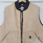 Vintage Carhartt Duck Canvas Quilt Lined Vest Mens Xl Tan Distressed Vtg 90   s