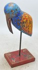 Vintage Wooden Bird Figurine On Stand Original Old Hand Carved Painted