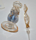 Egyptian Glass Perfume Bottle Handmade Blue Iridescent Gold Accent Fancy  3 