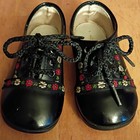 Vintage Children   s Black Floral Victorian Lace-up Shoes Size 4 Medium Usa