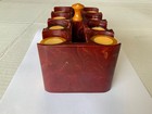 Vintage Marbled Blood Red Catalin bakelite Poker Chip Caddy W two Tone Chips