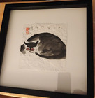 John H  Chen Traditional Ink And Watercolor Cat Painting
