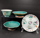  4 pc curated Set qing Chinese Famille Rose Flower enameled plate bowls 19th C
