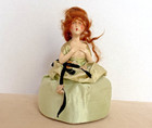 Antique Art Nouveau Boudoir Half Doll 8  Pincushion Red Hair Silk Dress Germany